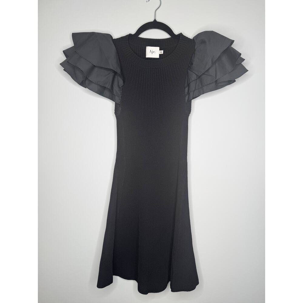Aje Black Questa Puff Ruffle Sleeve Mini Dress XS Extra Small - Picture 4 of 7